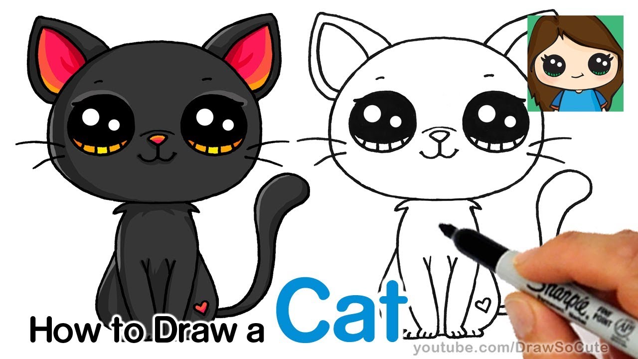 How to Draw a Black Cat Easy - YouTube