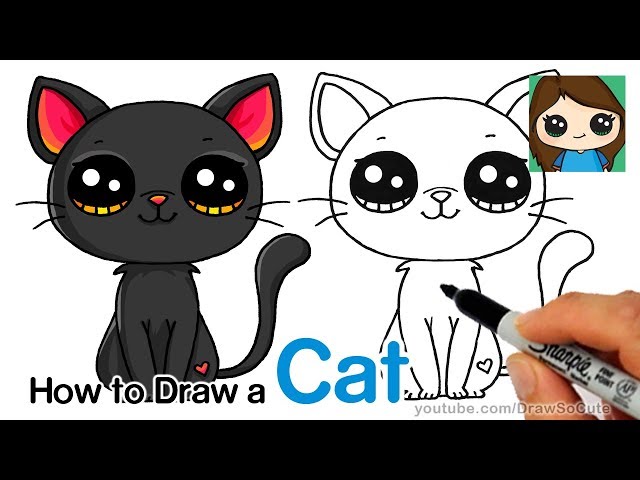 Drawing and Paint Cute Cartoon Cat. Educational Game for Kids