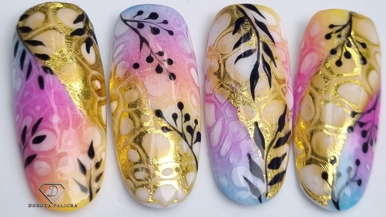 Blooming gel with transfer foil nail art. Summer nail design. YouTube