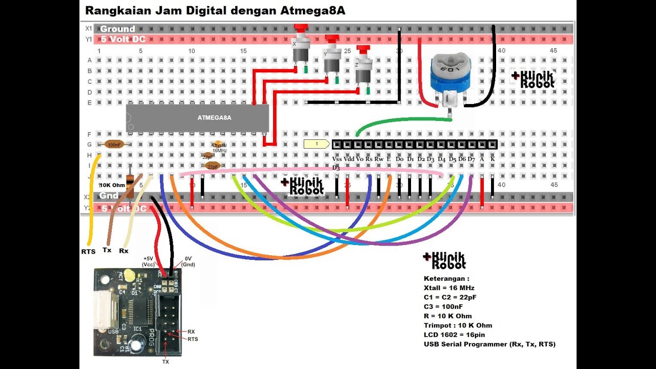 Jam Digital Arduino menggunakan Atmega8A dengan LCD Karakter 16x2 # ...