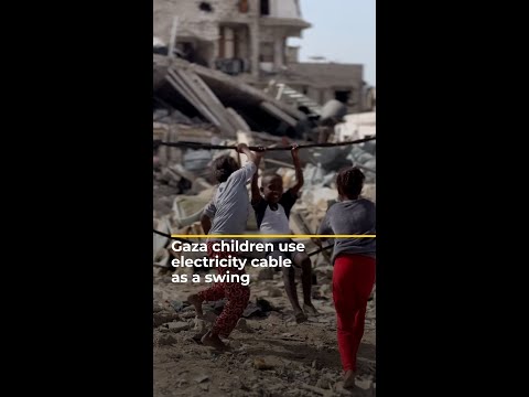 Gaza children use electricity cable as a swing | AJ #shorts