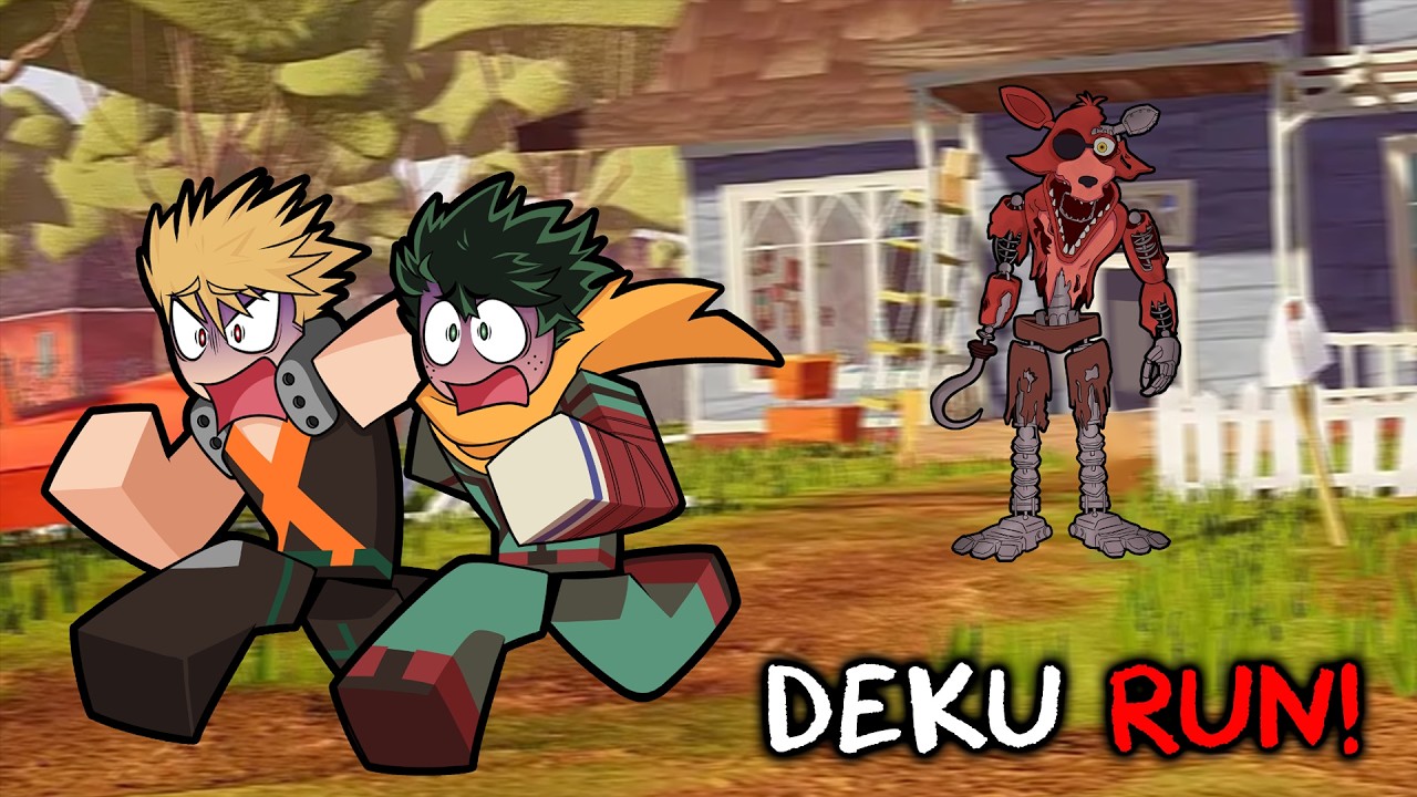 MHA Voice Actors Escape WITHERED FOXY in Hello Neighbor Roblox!