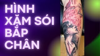 Tattoo sói bắp chân.\/  hình xăm sói chất lừ cho e trai..