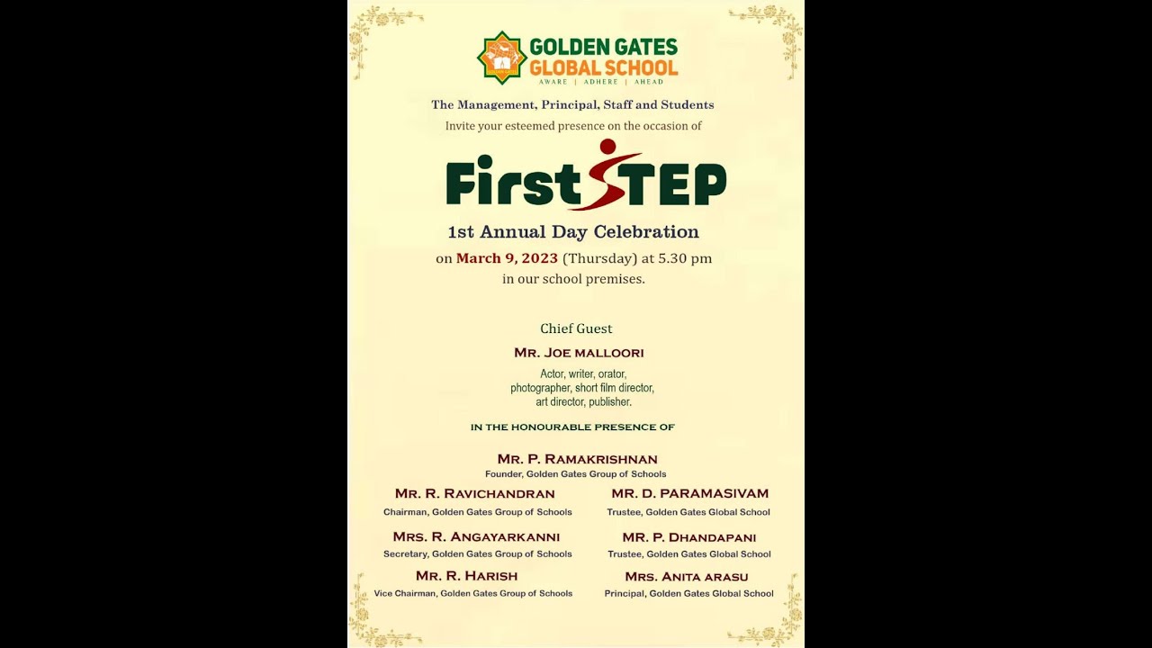First Step Annual day celebration GOLDEN GATES GLOBAL SCHOOL YouTube
