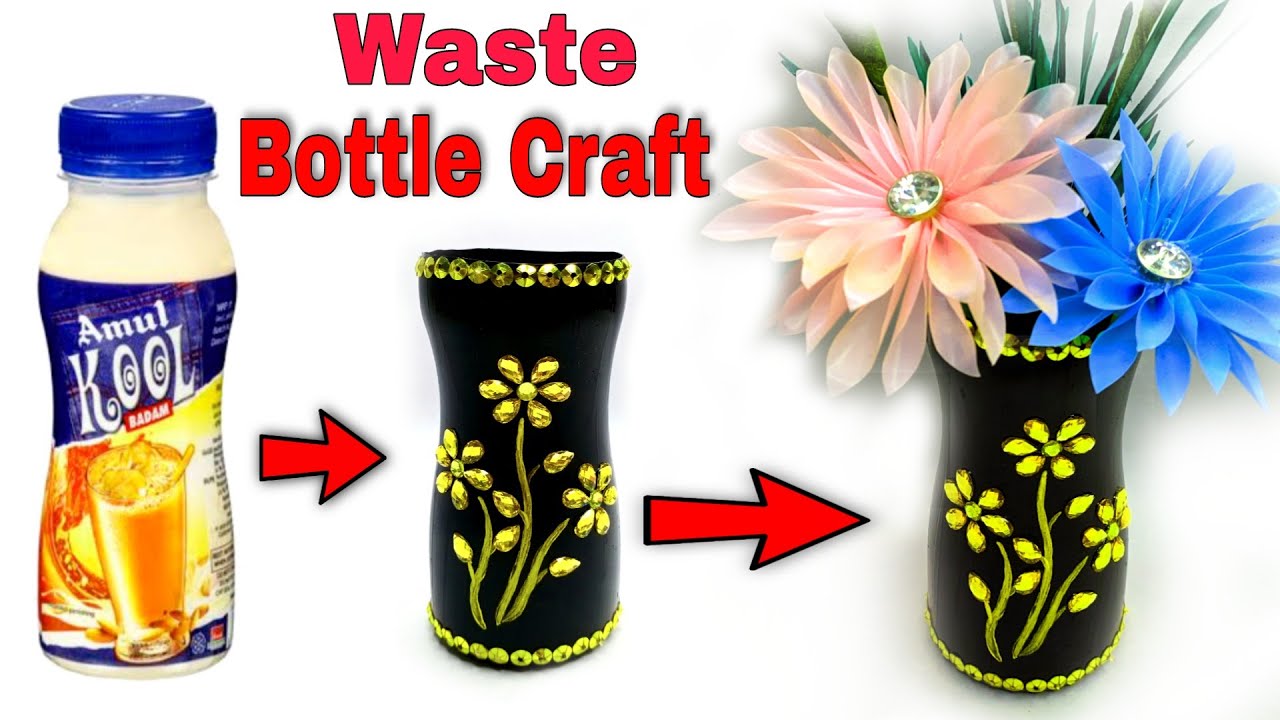 Waste plastic bottle Craft Flower vase With waste Amul Kool plastic