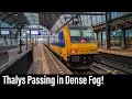 Train Cab Ride NL / Thalys Passing in Dense Fog / Breda - Amsterdam / TRAXX Intercity / January 2022