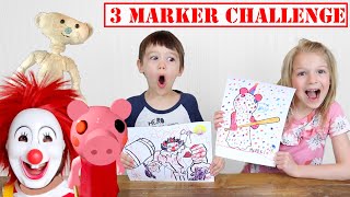 3 Marker Roblox Villains Challenge with Roblox Ronald, Piggy and Bear at My PB and J House