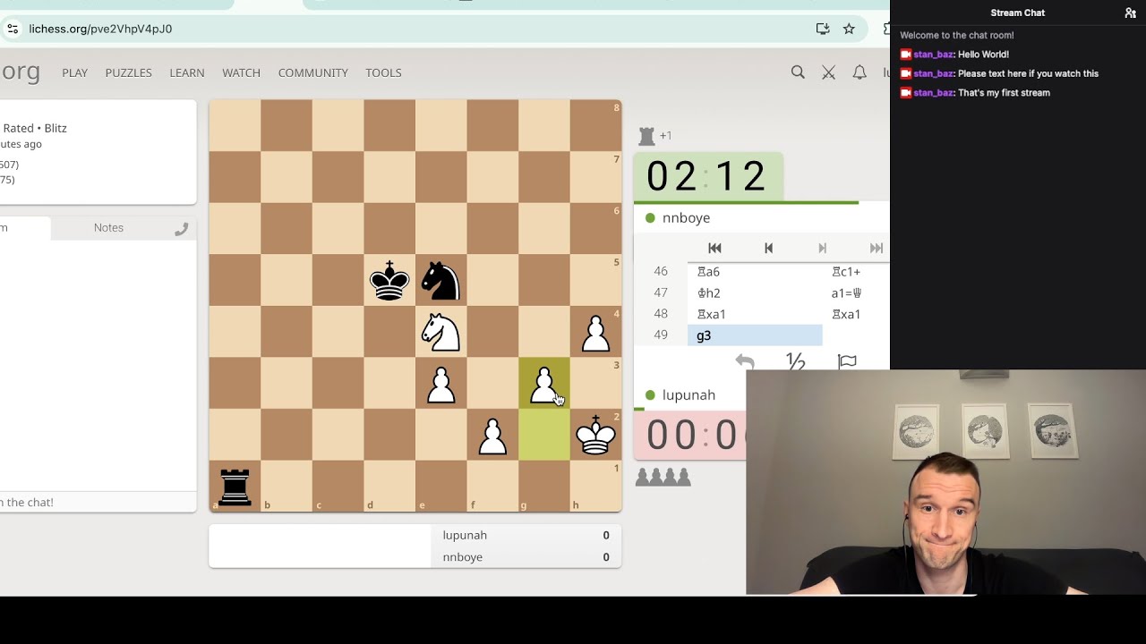 First Twitch stream - Two Blitz Chess Games on lichess - YouTube