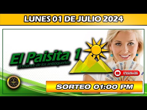 Resultado PAISITA 1 del LUNES 01 DE JULIO 2024 #chance #paisitadia