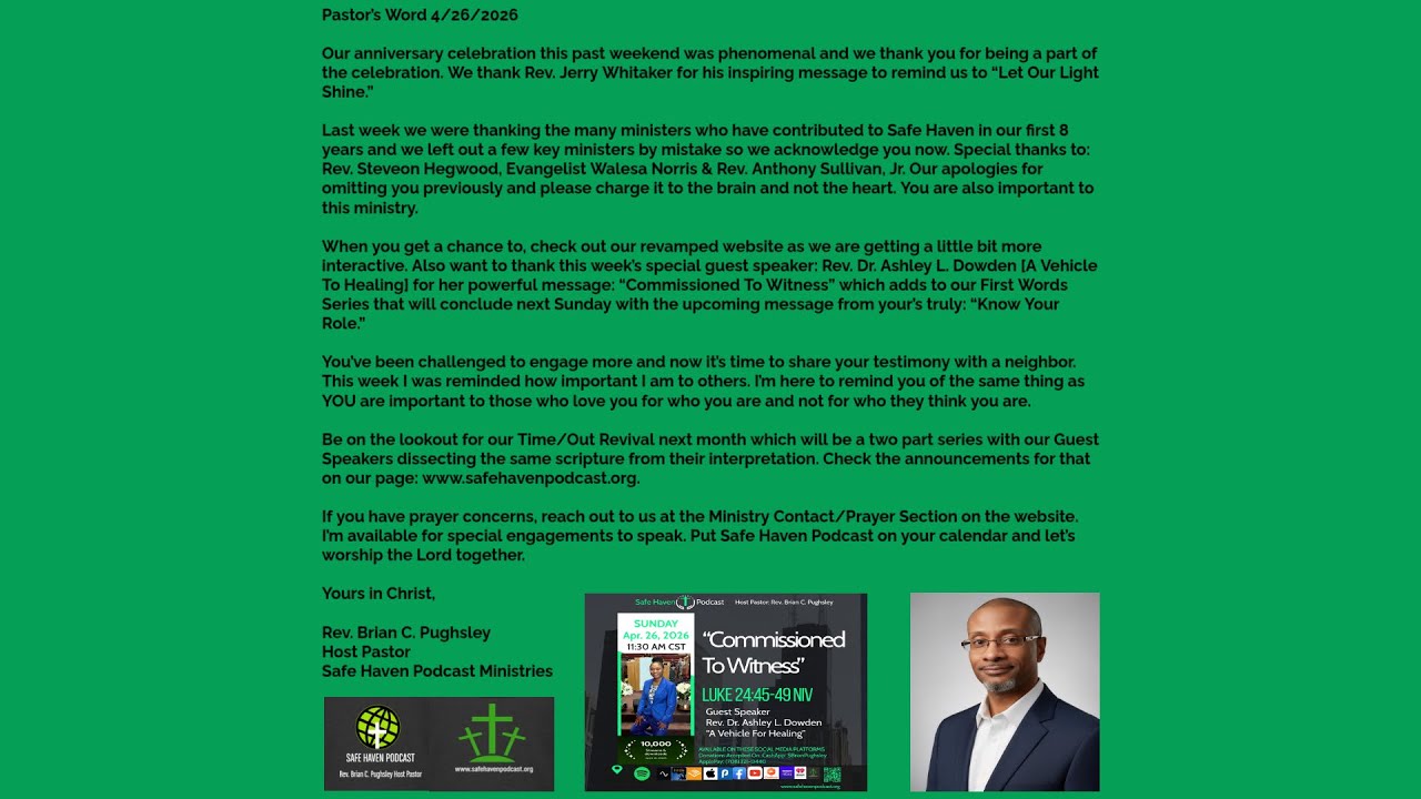 Safe Haven Podcast From The Pastor’s Desk 4/26/2026