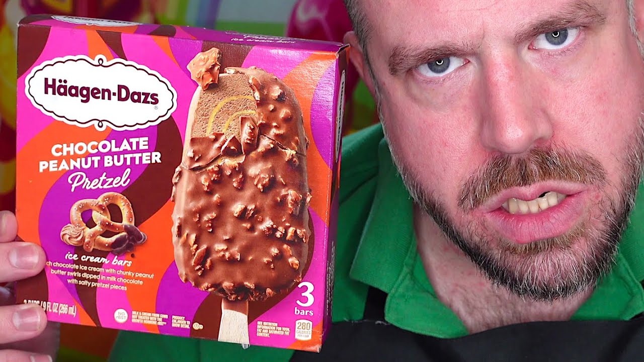 Haagen Dazs Chocolate Peanut Butter Pretzel Ice Cream Bars Review - YouTube