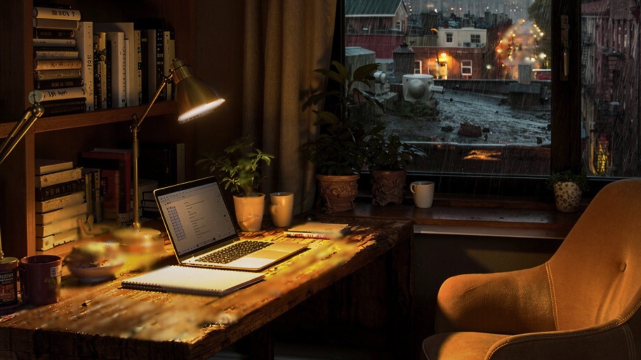Late Night Long Session | Quiet Window Desk for Study-Work · LES Rain