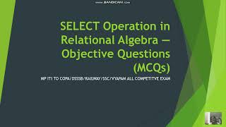 SELECT Operation in DBMS | Relational Algebra | Selection Operator (σ) |MP ITI TO COPA