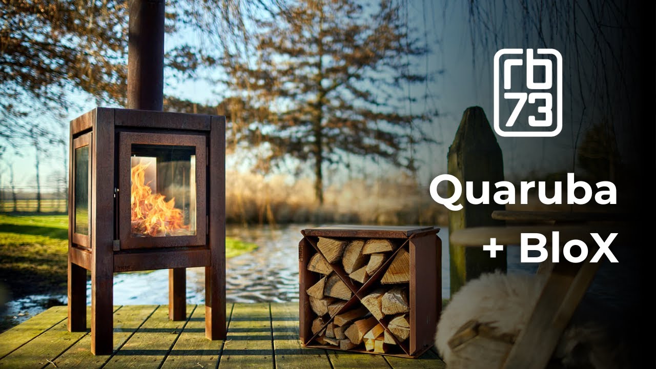 RB73 Quaruba XL MOBILE 4-Sided Glass Warm Brown CorTen Steel Wood
