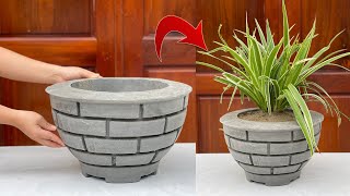 Extremely beautiful flower pot - Cast from old plastic molds and mixed cement and sand
