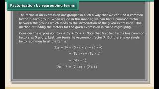 Factorisation by regrouping terms