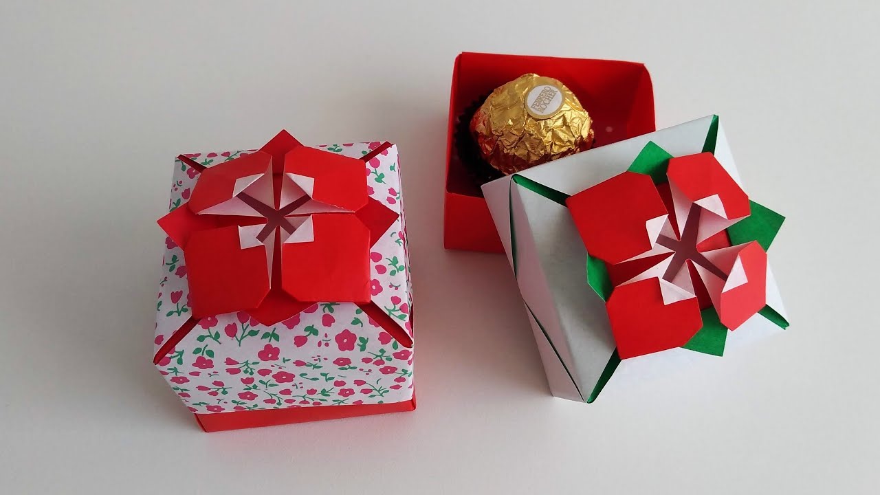 How to Make Origami Gift Box with Flower Lid