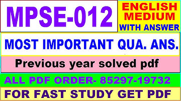 mpse 012 important questions / mpse 12 previous year question paper in English /ma political science