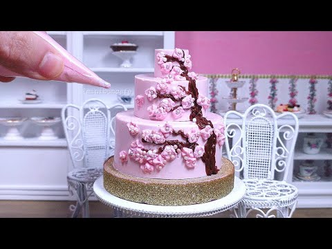 miniature-edible-pink-chocolate-cherry-blossom-cake-🌸-桜のミニケーキ---mini-food-asmr