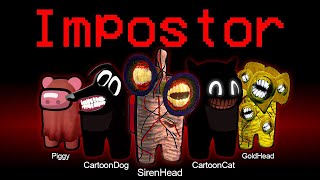 Among us but siren head vs cartoon cat vs cartoon dog vs piggy roblox is an impostor ( meme )