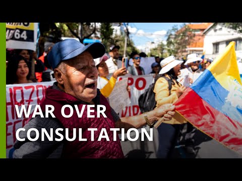 Ecuadorian farmers protest against a new environmental consultation process and an open-pit mine