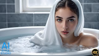 4K AI Art Lookbook Video of Arabian AI Girl ｜ Sensual AI Girl Taking Bath with Ice Cube