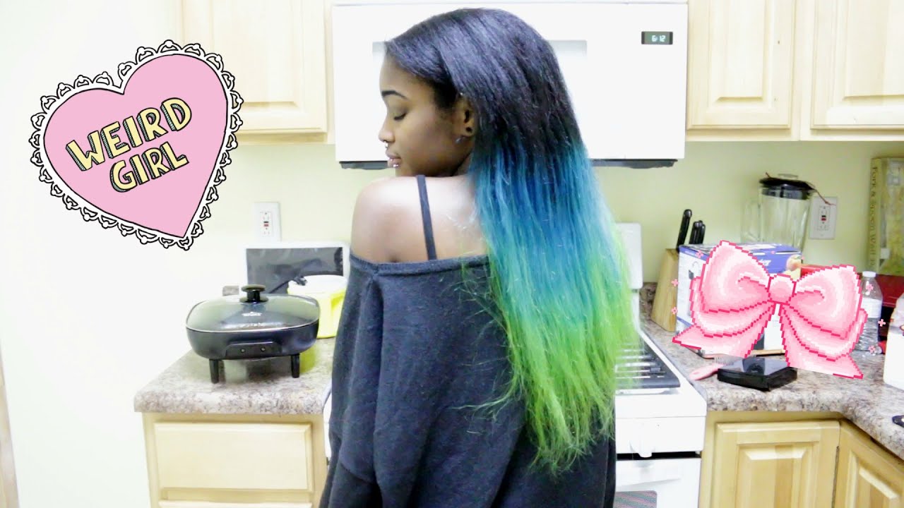 Blue and Neon Green Hair Extensions - wide 2