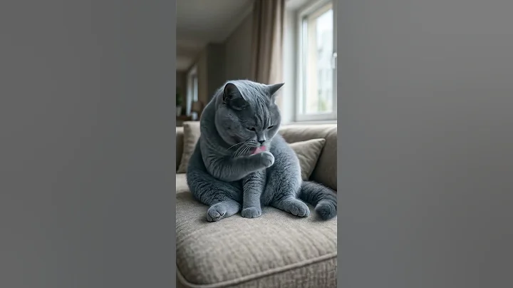 Video 11109081: british shorthair cat grooming, gray british shorthair cat, eyes british shorthair