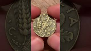 Italian Fascist Era Dime, Ww2 Currency 1943 Mintage 10 Centimos