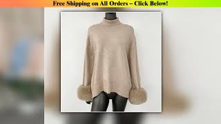 FURYOURSELF 2025 Women Wool Pullovers Oversized Real Fox Fur Cuffs Sweater Elegant Office Lady