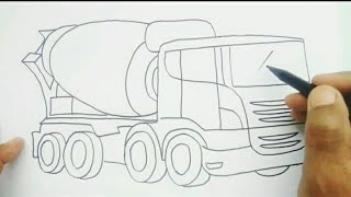 Cara Menggambar Mobil Truk Molen yang sederhana dan mudah untuk diwarnai