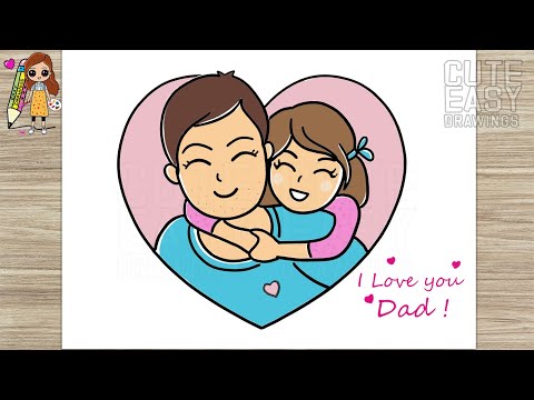 How To Draw Father And Daughter | Father's Day, Cute Easy Drawing