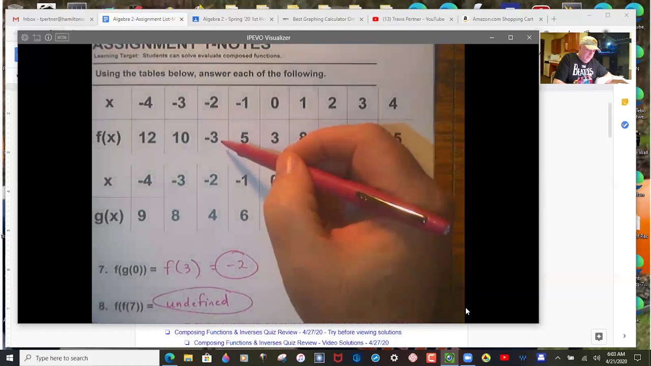 Mr. Pertner-Algebra 2C Lesson-Evaluating Composed Functions - YouTube