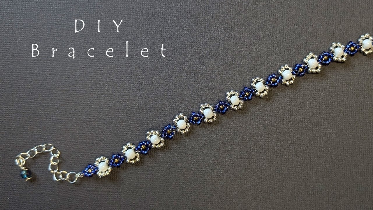 Handmade Royal Blue, White and Silver Seed Beads for Women