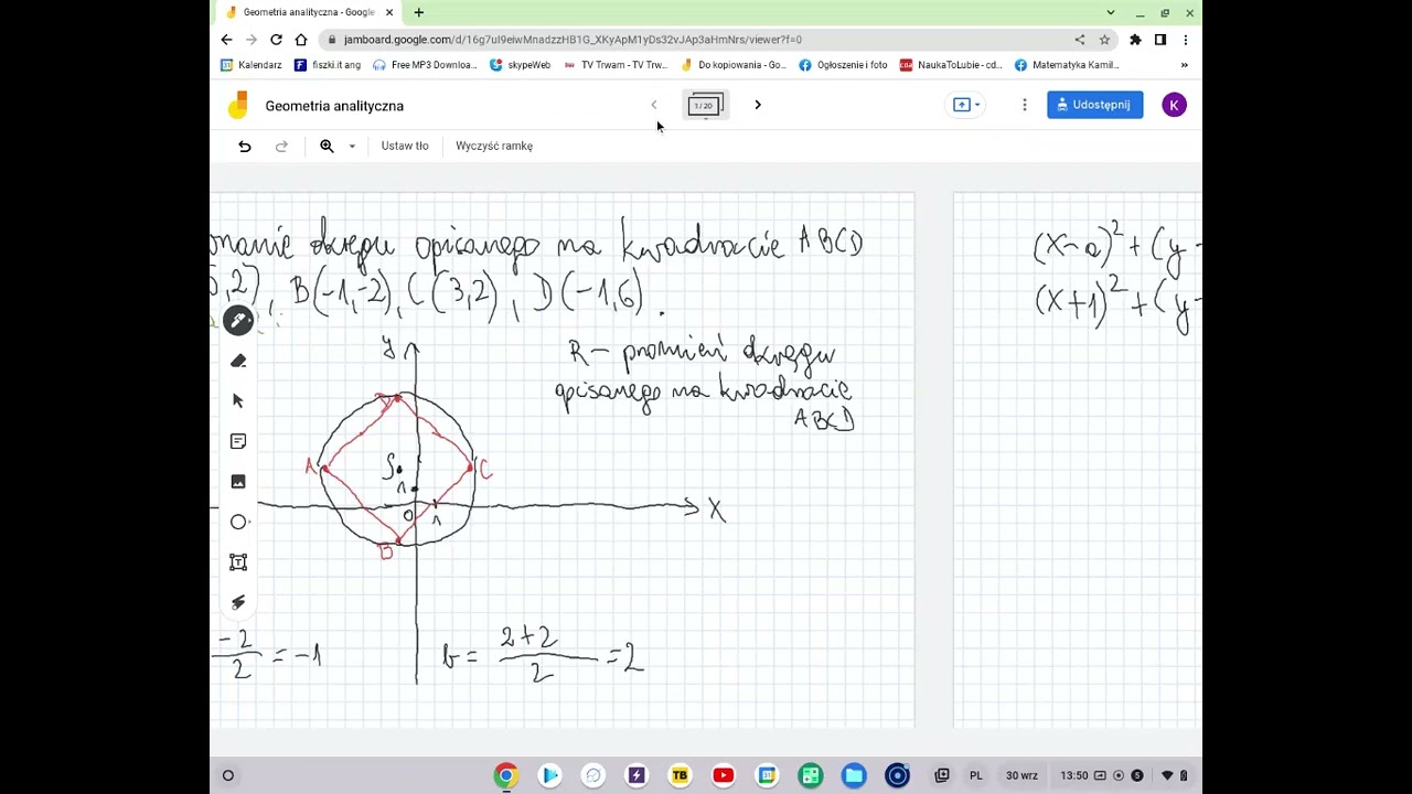 Równanie okręgu opisanego na kwadracie