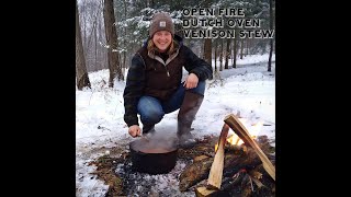 Cast Iron Cooking - Dutch Oven Venison Stew over an Open Fire in a Snow Storm