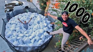 TRAMPOLINE FILLED WITH 1000 PILLOWS (COMPLETELY FULL)