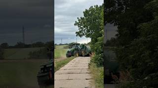 John Deere Pulls a Massive Slurry Tanker on a Narrow Farm Road #tractor #farming #johndeere