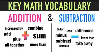 Math Vocabulary Words For Addition And Subtraction Youtube