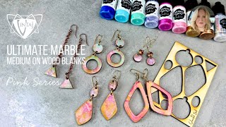 Pink Marble Hydro-dip Wood Earrings