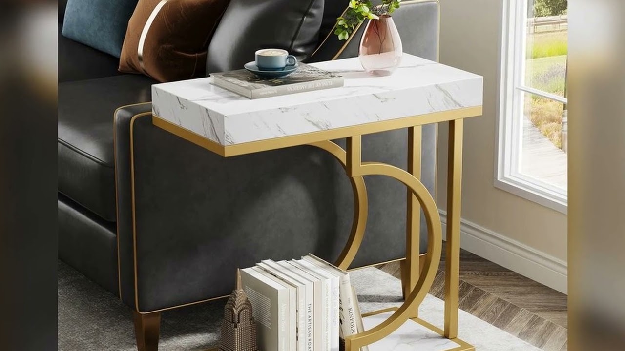 A must-have product! Tribesigns Narrow Side Table White Gold Side Table C Shaped End Table Modern