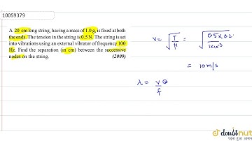 A `20 cm` long string, having a mass of `1.0g`, is fixed at both the ends. The tension in