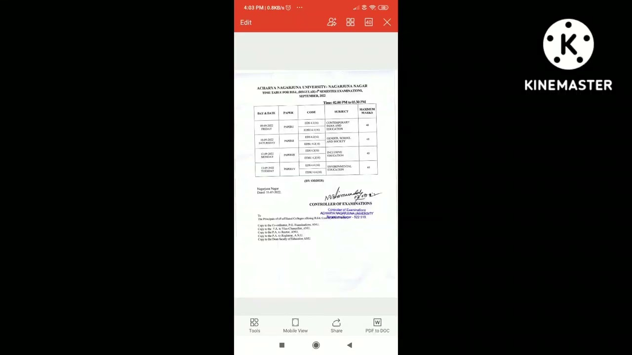 Anu bed 4 sem exam timetable sep 2022