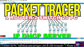 Membuat peta jaringan LAN di LAB Komputer : 1 Router 2 Switch 20 PC | IP DHCP Server