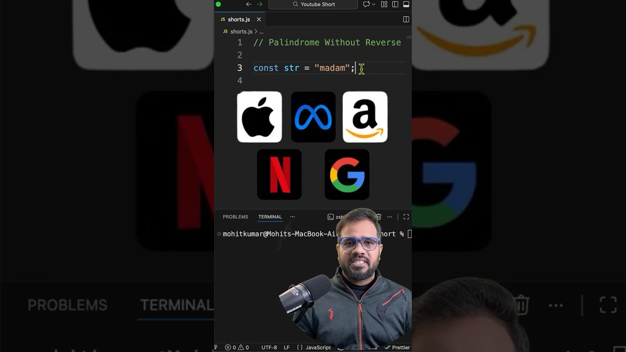 Check Palindrome Without reverse() | JavaScript Interview Question 