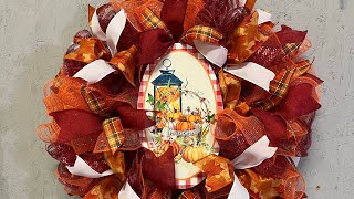 Fall Lantern Deco Mesh Wreath| Hard Working Mom |How to