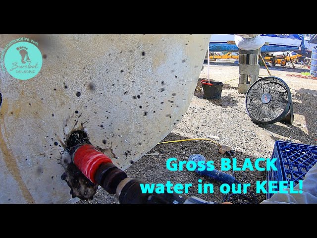 BLACK water Trapped in our Fibreglass KEEL (S2 E64 Barefoot Sail and Dive)
