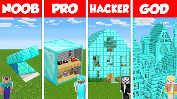 Minecraft Battle: NOOB vs PRO vs HACKER vs GOD: DIAMOND BLOCK HOUSE BASE BUILD CHALLENGE / Animation