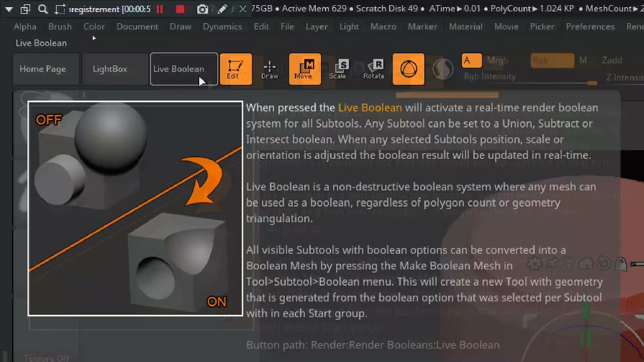 live boolean zbrush