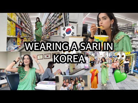 🇰🇷24 HOURS SAREE CHALLENGE IN KOREA🥻💚I wore a saree for the first time!